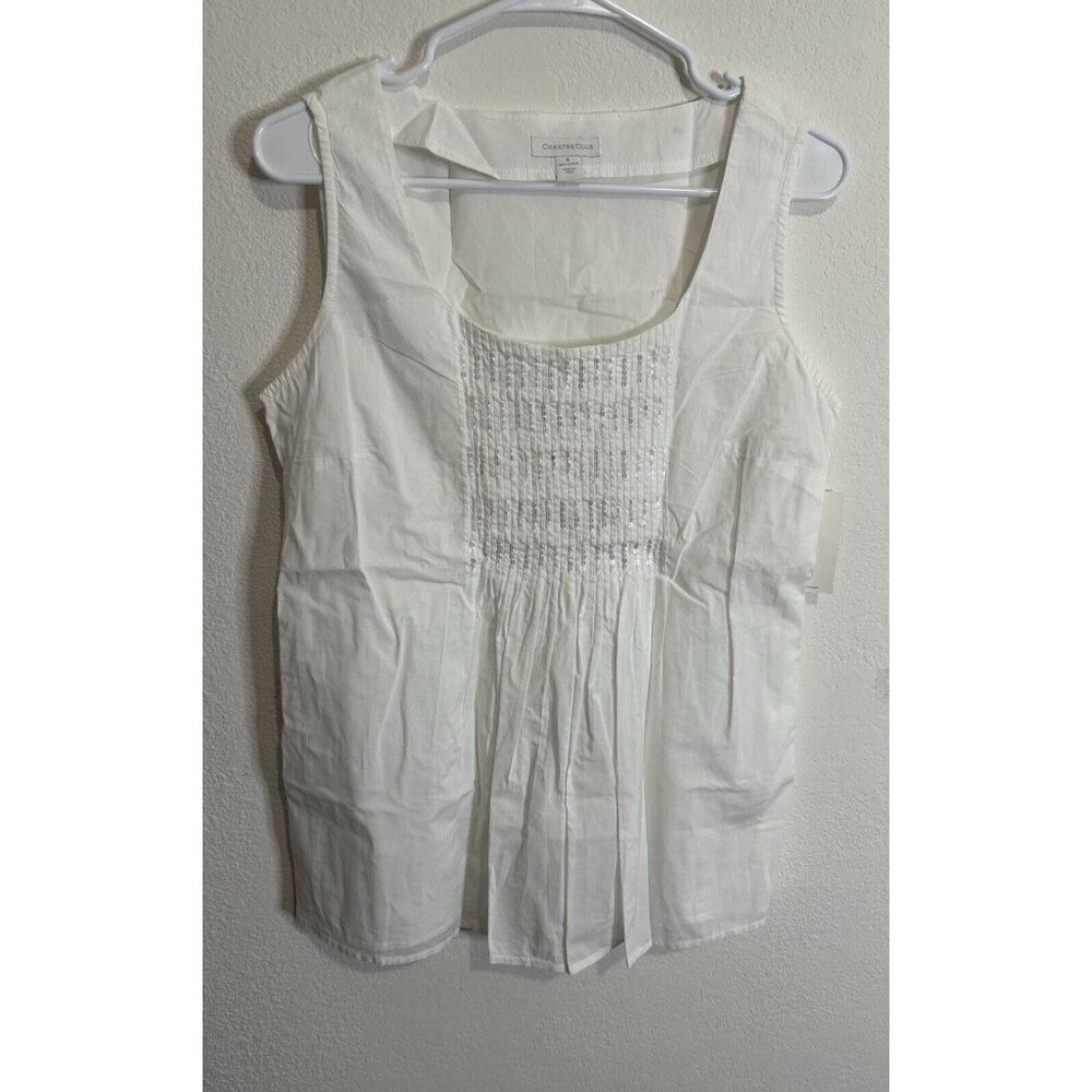 Charter Club Bright White Cotton Tank Top Blouse Shirt Size 6